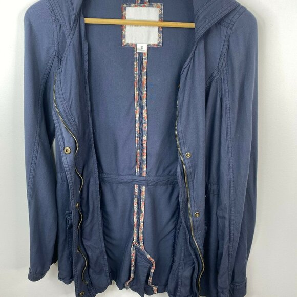 Maurices Jacket Womens Size Small Gray Blue Zip Front Utility Field Hood Rayon - Picture 5 of 5